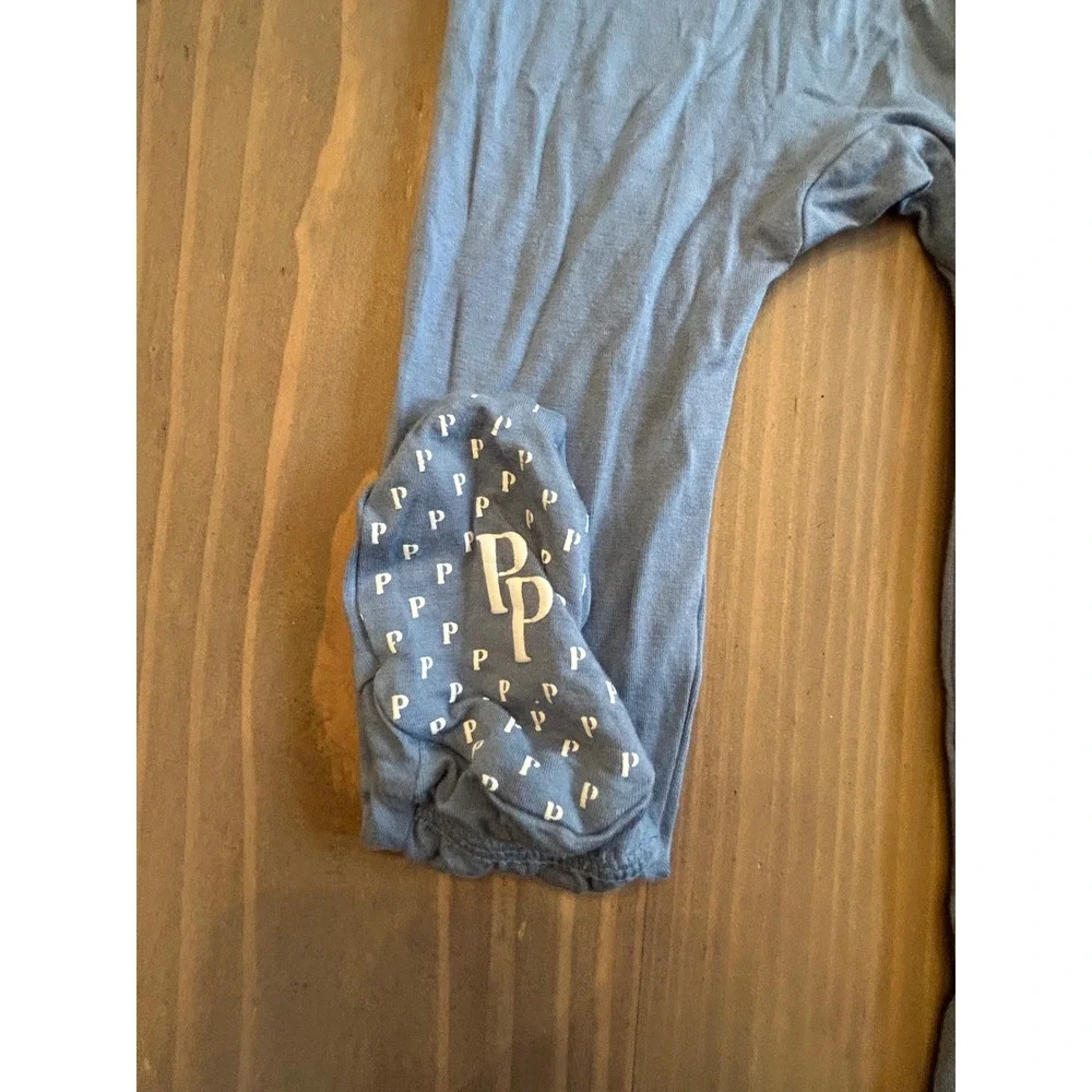 Cc6 Posh Peanut Blue Bamboo Viscose Footie Pajamas 2-Way Zip Sleepsuit 9-12 Mon - Picture 3 of 5